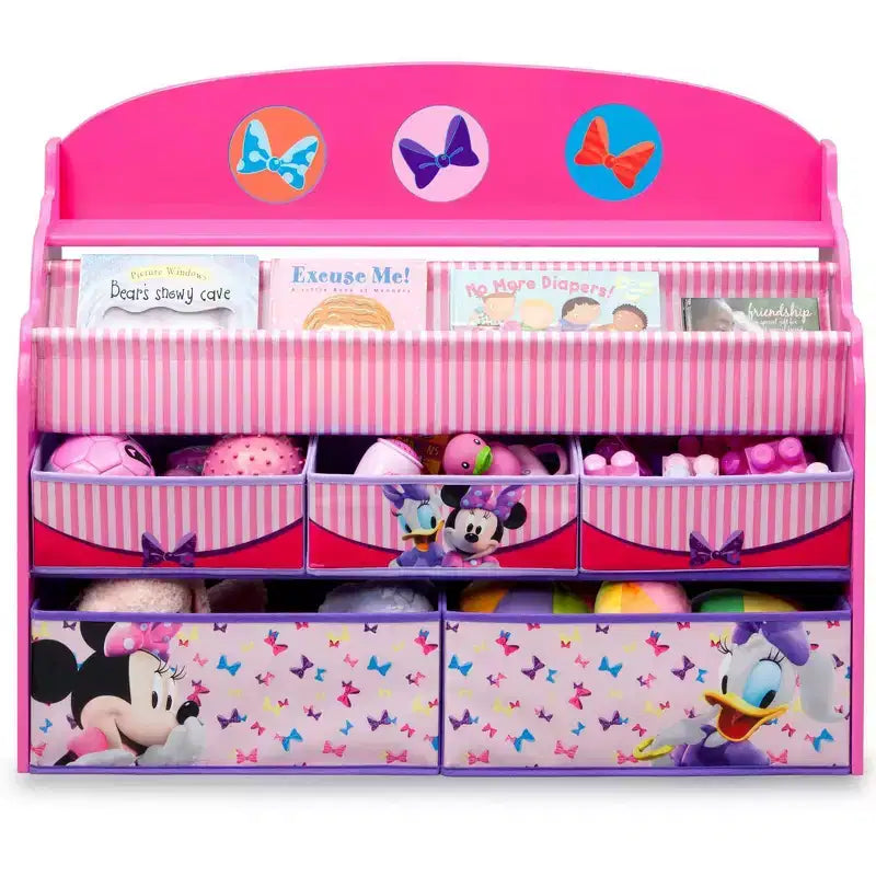 Organizzatore per libri e giocattoli per bambini con contenitori in tessuto