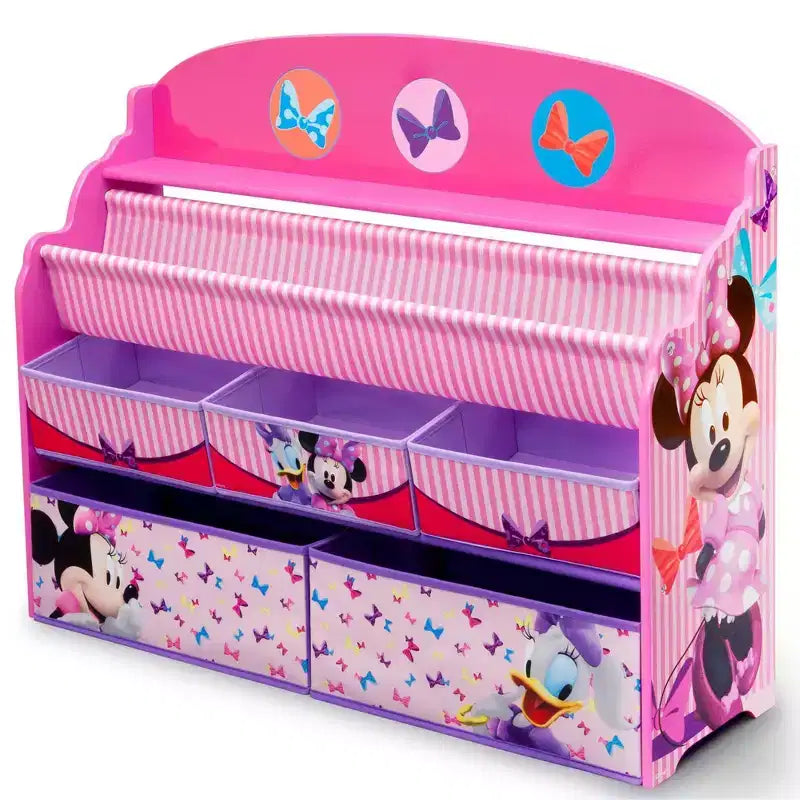 Organizzatore per libri e giocattoli per bambini con contenitori in tessuto