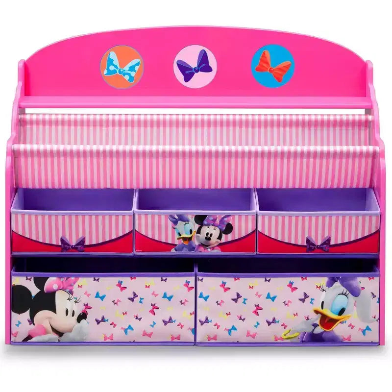 Organizzatore per libri e giocattoli per bambini con contenitori in tessuto