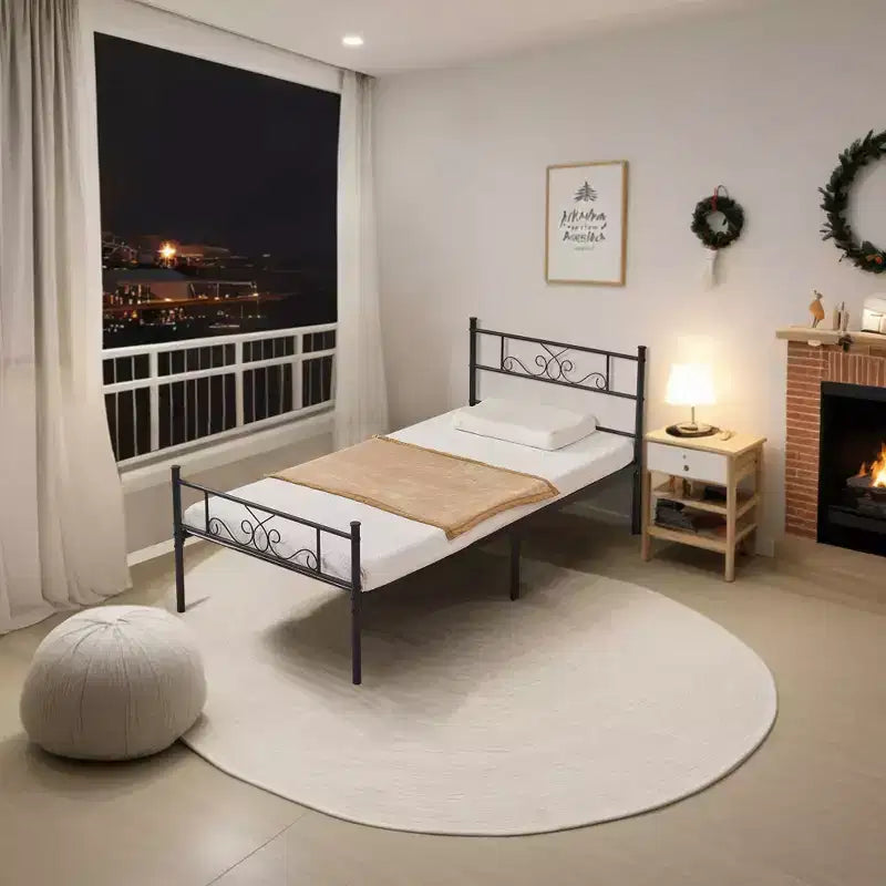 Struttura letto in metallo con testiera e pediera, nero (una piazza e mezza/matrimoniale)