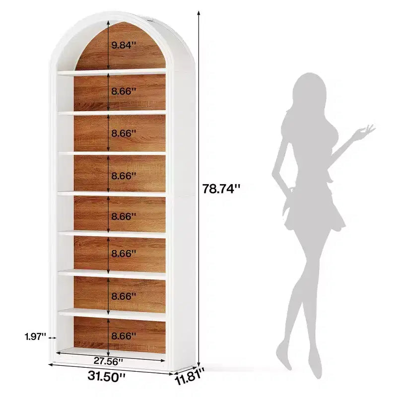 Libreria ad arco a 8 ripiani aperti, alta 200 cm