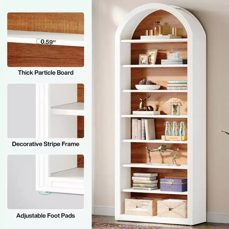 Libreria ad arco a 8 ripiani aperti, alta 200 cm
