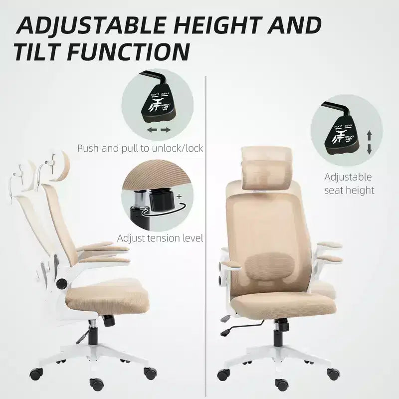 Sedia da ufficio ergonomica in rete con braccioli ribaltabili, poggiatesta e supporto lombare regolabili
