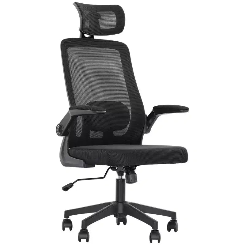 Sedia da ufficio ergonomica in rete con braccioli ribaltabili, poggiatesta e supporto lombare regolabili