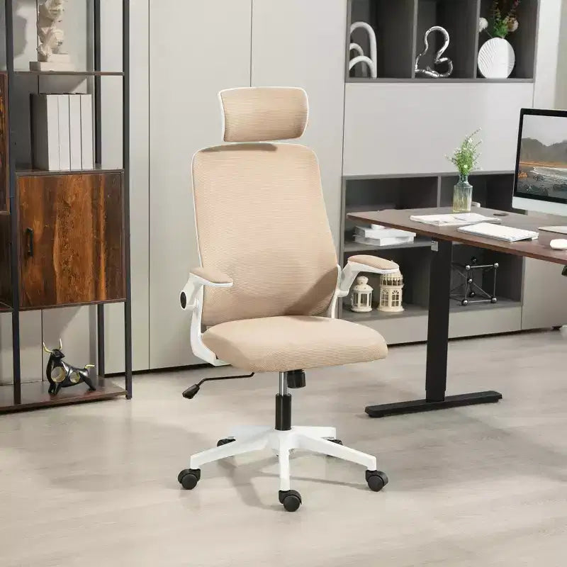 Sedia da ufficio ergonomica in rete con braccioli ribaltabili, poggiatesta e supporto lombare regolabili