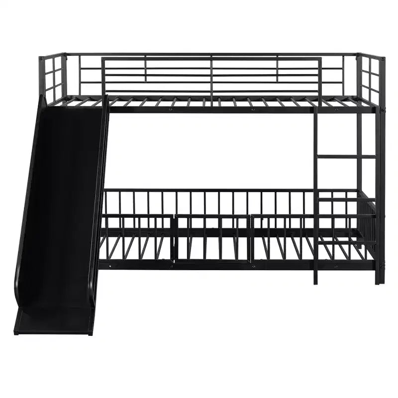 Letto a castello in metallo con scivolo e sponde di protezione