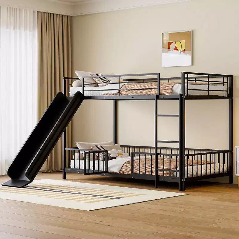 Whisen Stylish Design Metal Bunk Bed with Slide and Guardrails