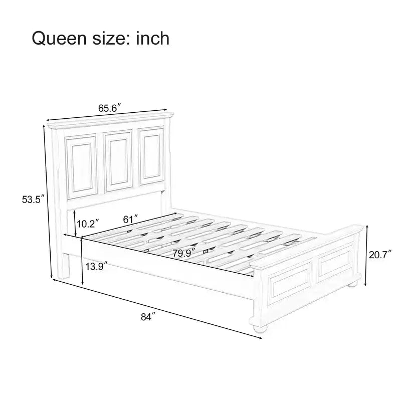 Letto a piattaforma Queen/King Size con testiera alta, struttura del letto in pino vintage