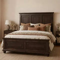 Queen/King Size Platform Bed with Tall Headboard, Vintage Pinewood Bed Frame, Traditional Style - ModernLuxe