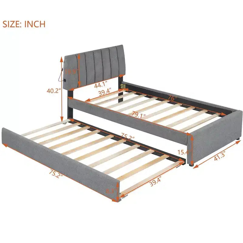 Letto a piattaforma imbottito con letto estraibile
