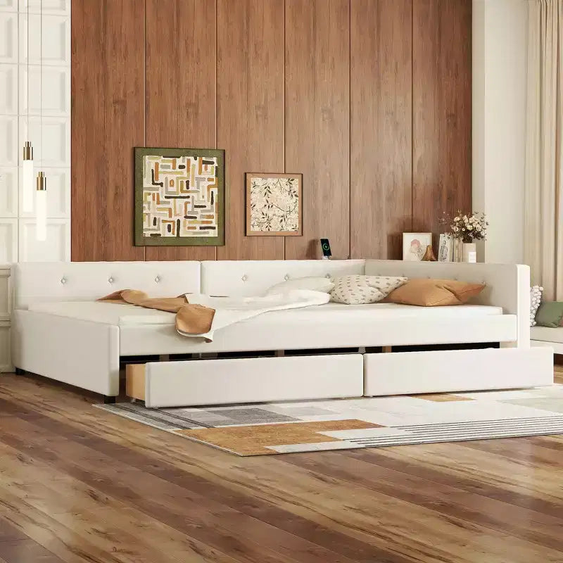 Letto imbottito con piattaforma con porte USB e opzioni di archiviazione