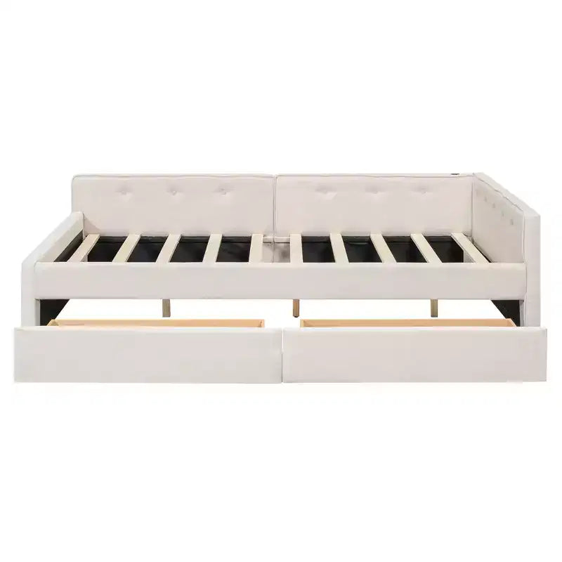 Letto imbottito con piattaforma con porte USB e opzioni di archiviazione