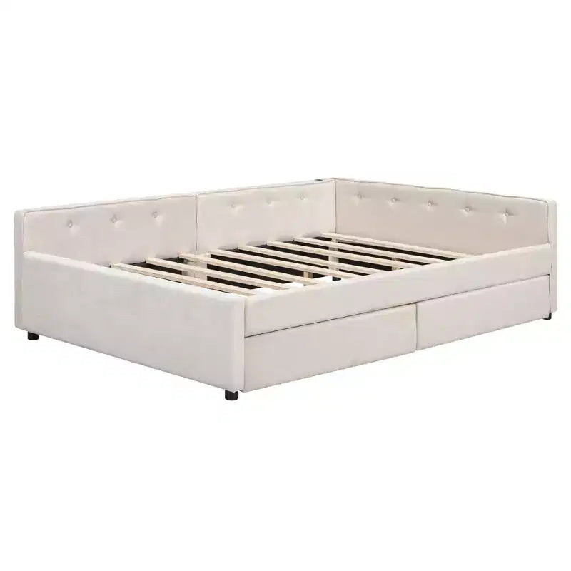 Letto imbottito con piattaforma con porte USB e opzioni di archiviazione