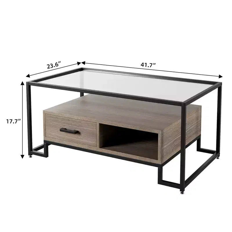 Tavolino Rettangolare con 2 Cassetti e Ripiano Portaoggetti