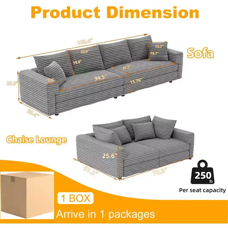 Divano moderno imbottito con morbidi cuscini – Divano Cloud Deep Seat per soggiorno, camera da letto o ufficio, grigio