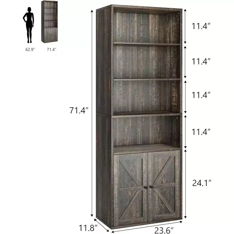Libreria con Ante, Mobile Contenitore a 4 Ripiani, Altezza 181,4 cm, Profondità 30 cm, per Camera da Letto, Soggiorno, Ufficio