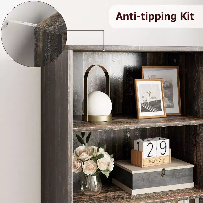 Libreria con Ante, Mobile Contenitore a 4 Ripiani, Altezza 181,4 cm, Profondità 30 cm, per Camera da Letto, Soggiorno, Ufficio