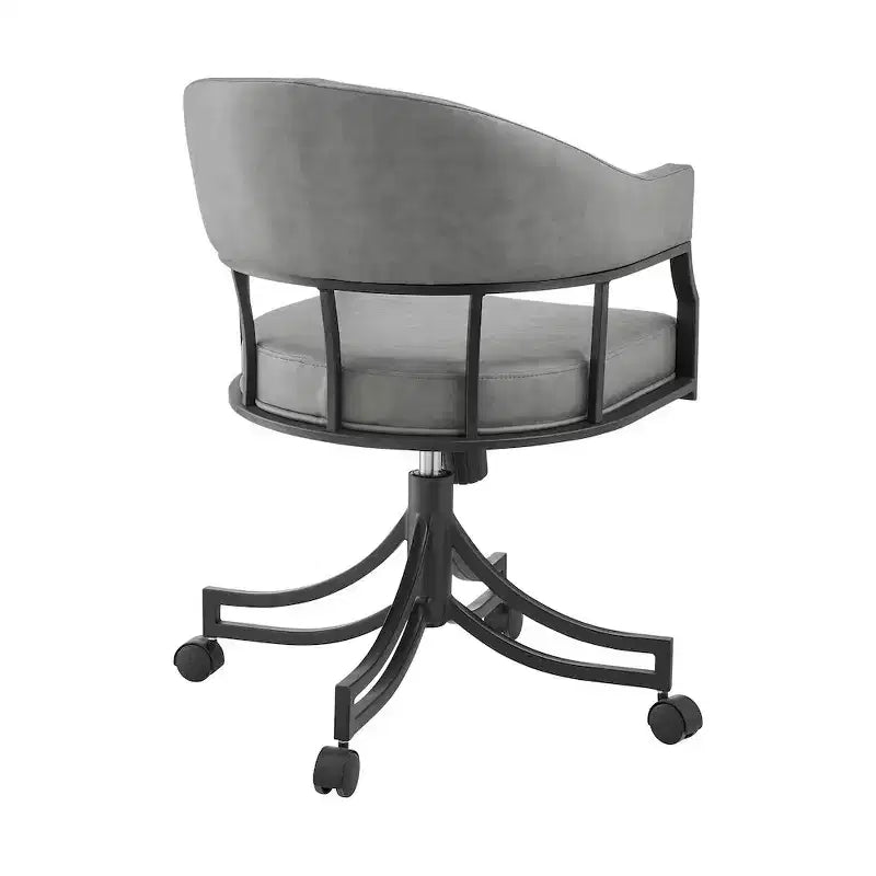 Sedia da Pranzo Girevole con Rotelle, Sedile in Similpelle e Gambe in Ferro Nero Opaco