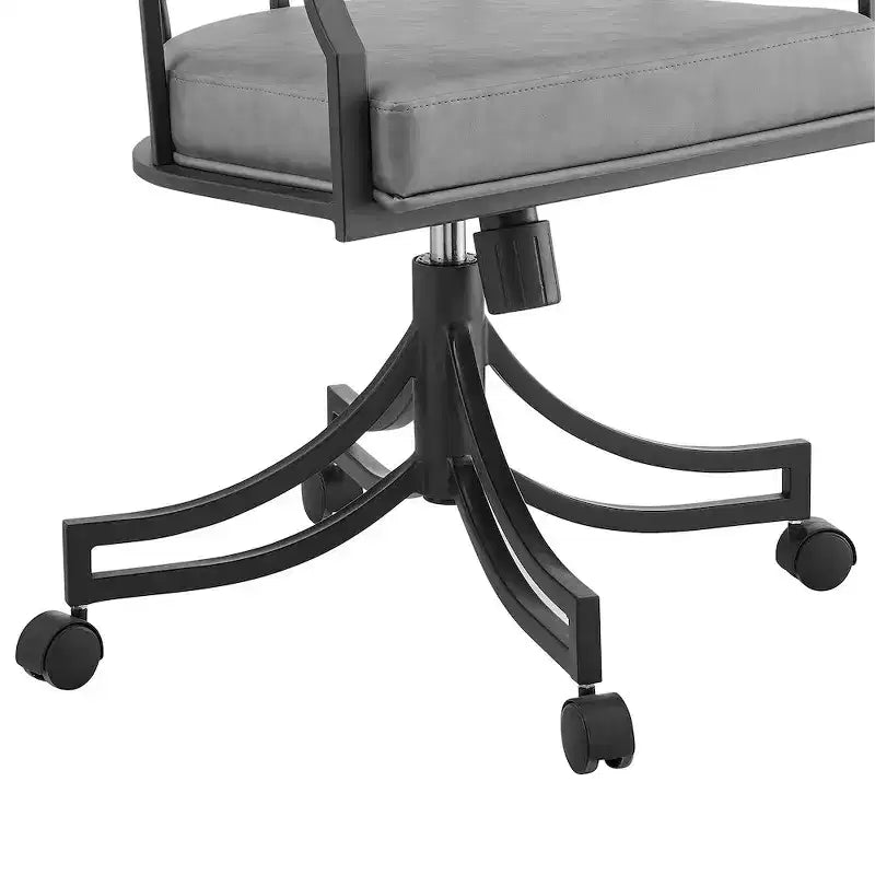 Sedia da Pranzo Girevole con Rotelle, Sedile in Similpelle e Gambe in Ferro Nero Opaco