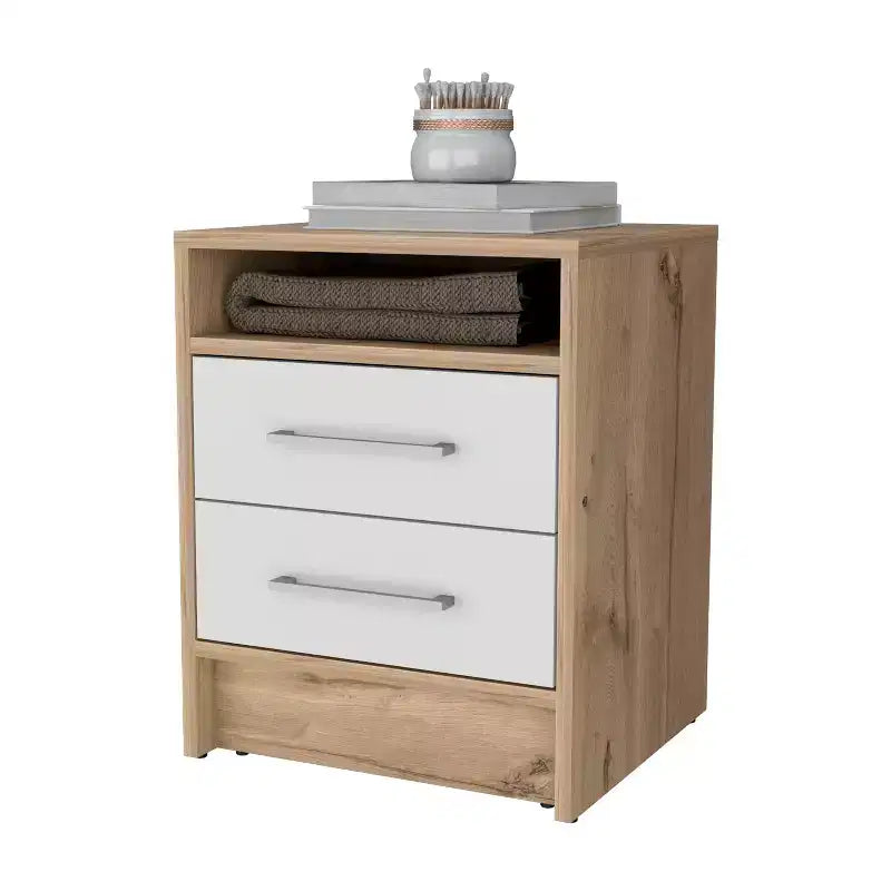 Comodino con 2 cassetti e ripiano nascosto – Comodino vintage