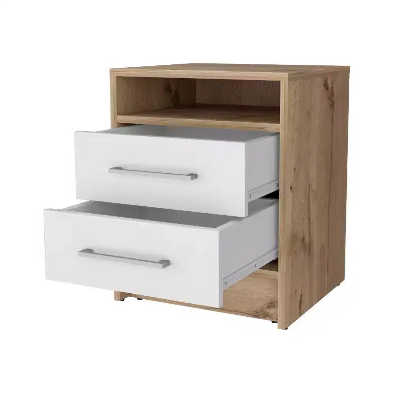 Comodino con 2 cassetti e ripiano nascosto – Comodino vintage