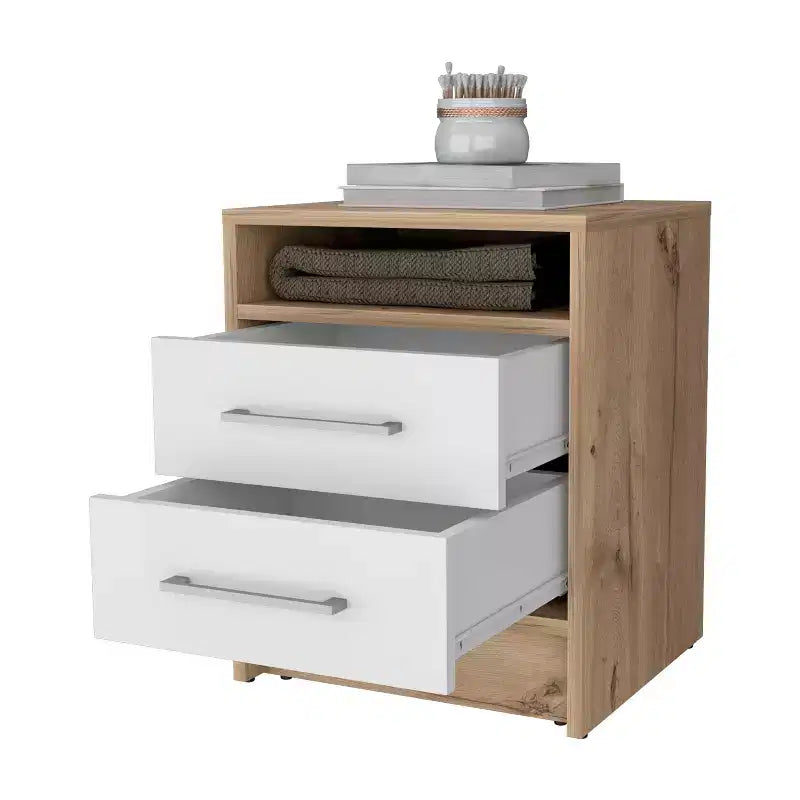 Comodino con 2 cassetti e ripiano nascosto – Comodino vintage