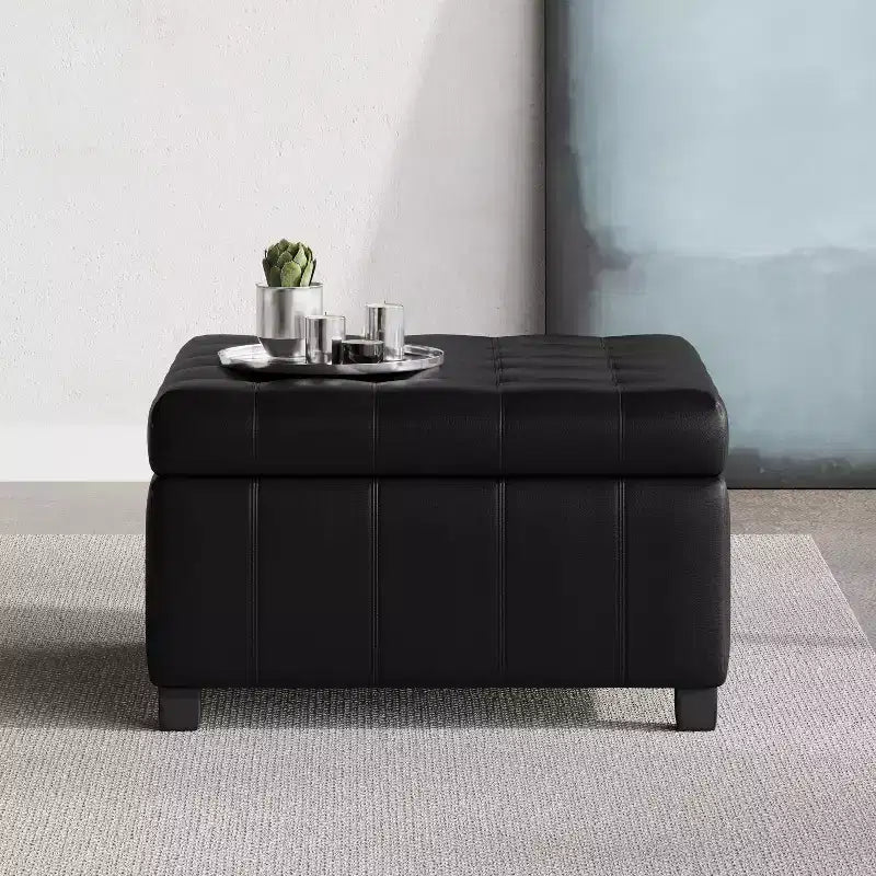 Pouf Contenitore Quadrato Trapuntato in Ecopelle