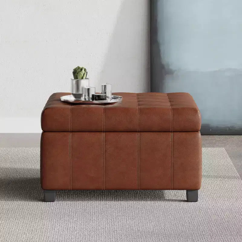 Pouf Contenitore Quadrato Trapuntato in Ecopelle