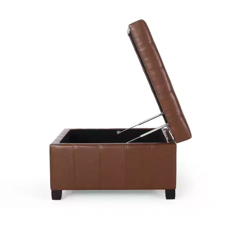 Pouf Contenitore Quadrato Trapuntato in Ecopelle