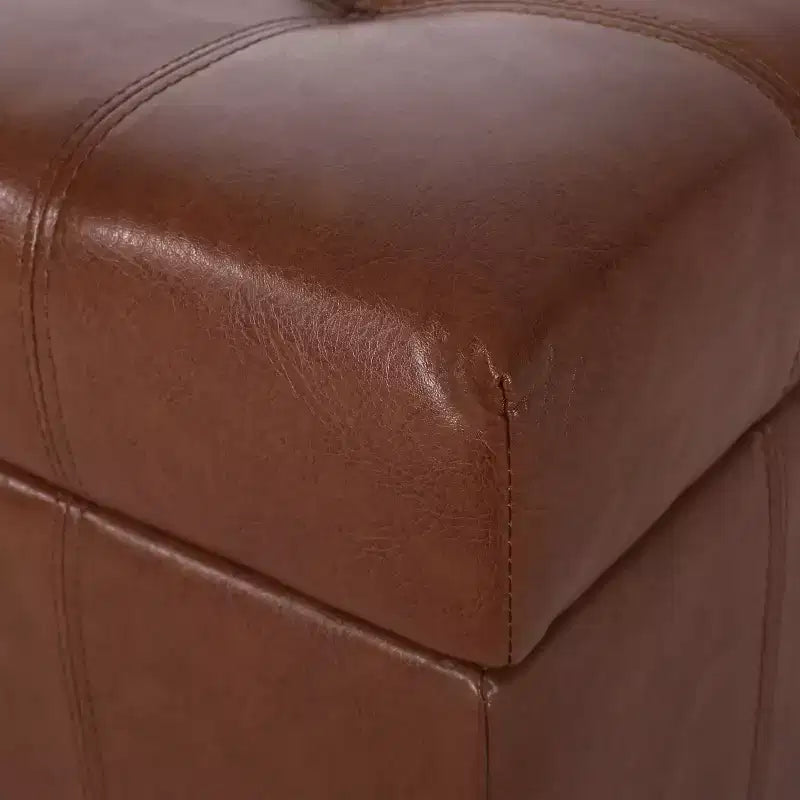 Pouf Contenitore Quadrato Trapuntato in Ecopelle