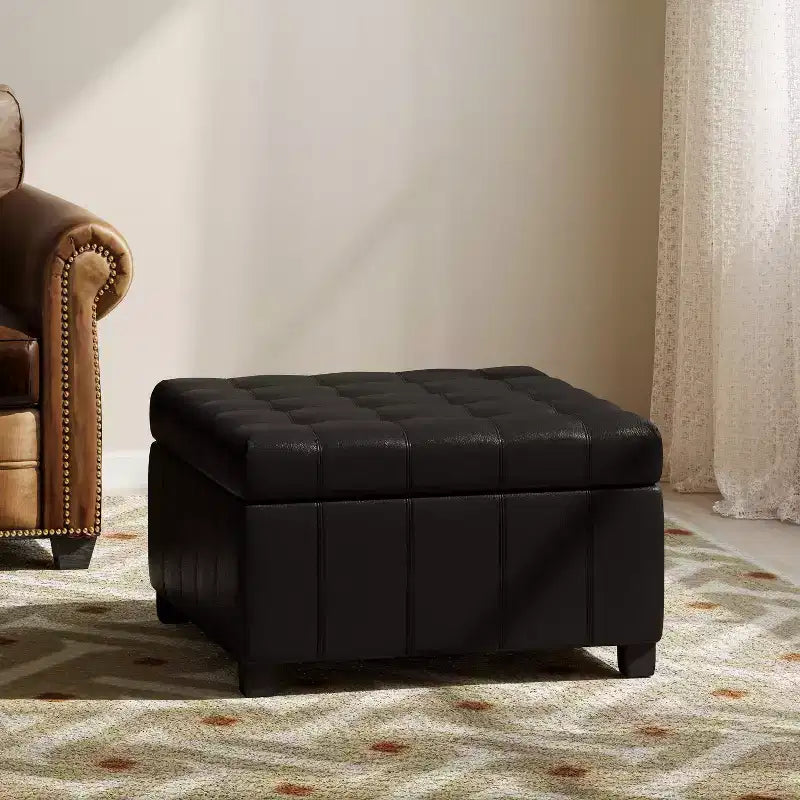 Pouf Contenitore Quadrato Trapuntato in Ecopelle