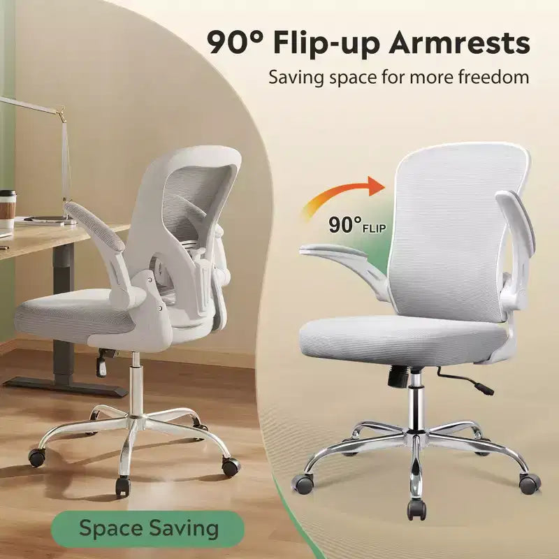 Sedia da ufficio ergonomica in rete con braccioli ribaltabili e supporto lombare regolabile
