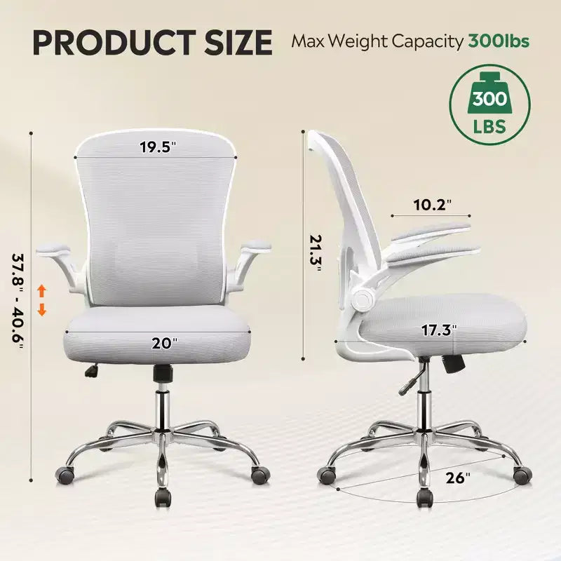 Sedia da ufficio ergonomica in rete con braccioli ribaltabili e supporto lombare regolabile