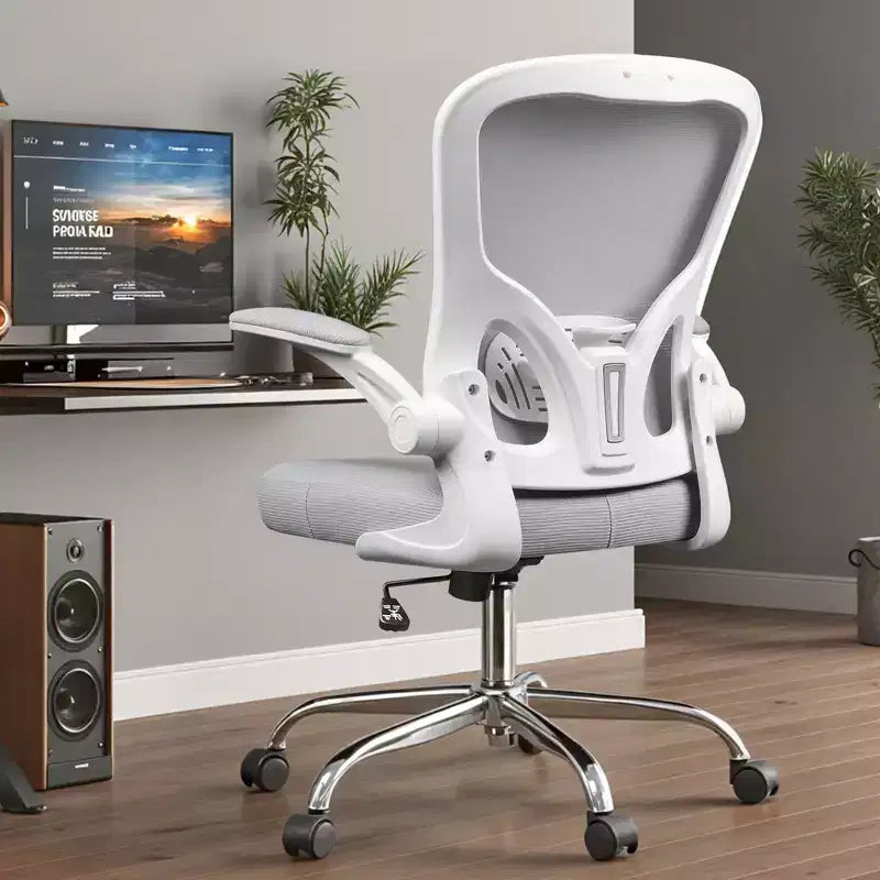 Sedia da ufficio ergonomica in rete con braccioli ribaltabili e supporto lombare regolabile