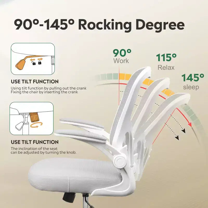 Sedia da ufficio ergonomica in rete con braccioli ribaltabili e supporto lombare regolabile