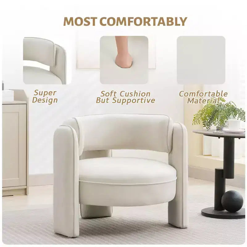 Poltrona a pozzetto in velluto con braccioli, color beige