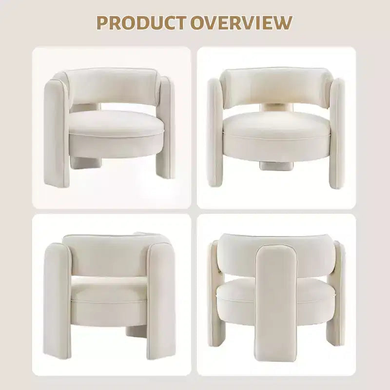 Poltrona a pozzetto in velluto con braccioli, color beige