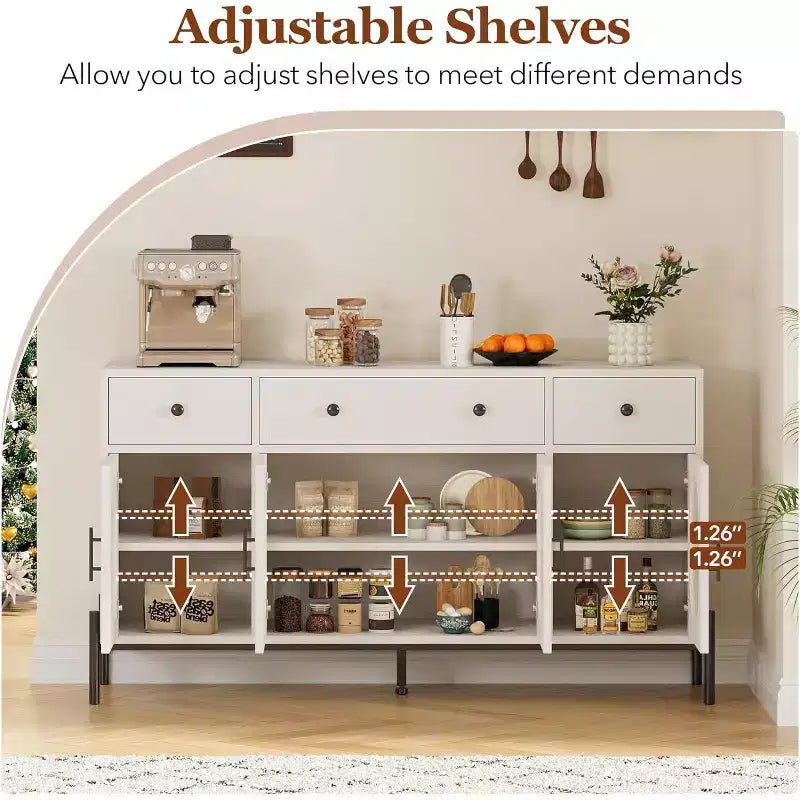 Mobile Credenza da 62 Pollici con 4 Cassetti e 4 Ante a Vetro