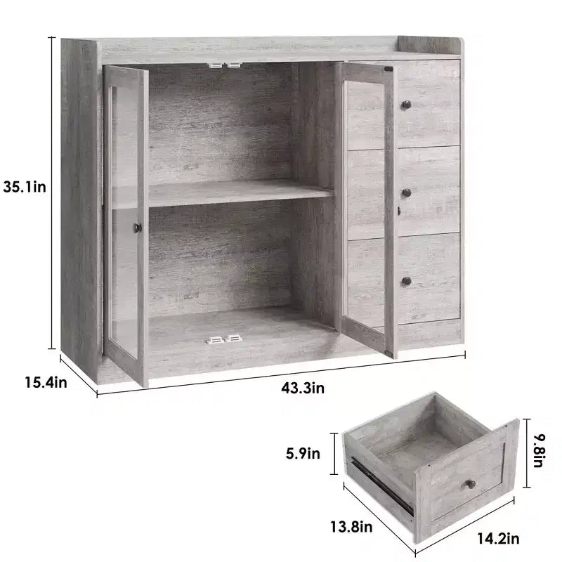 Credenza da Buffet da 43" con 3 Cassetti e Ripiani Regolabili