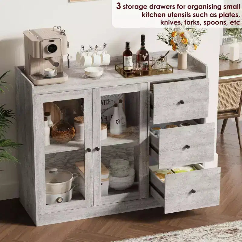 Credenza da Buffet da 43" con 3 Cassetti e Ripiani Regolabili