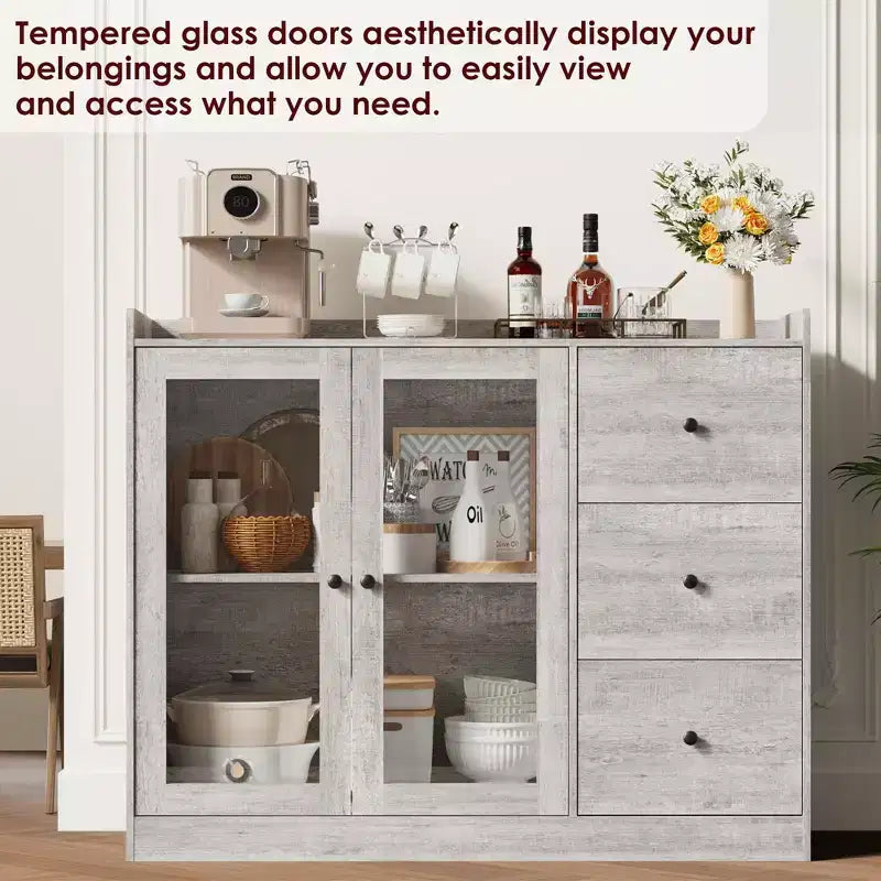 Credenza da Buffet da 43" con 3 Cassetti e Ripiani Regolabili