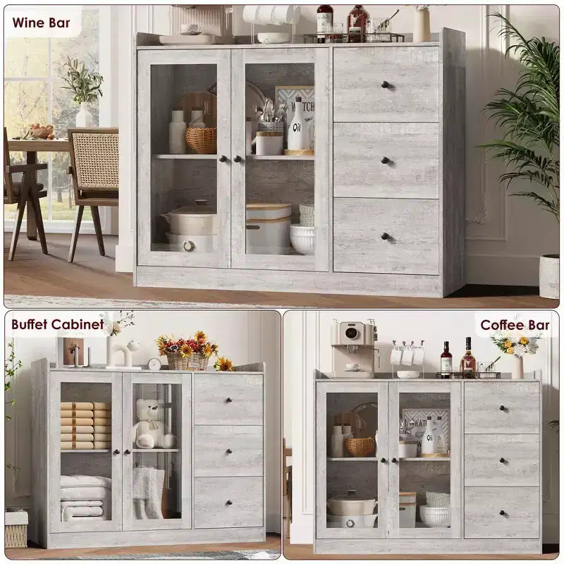 Credenza da Buffet da 43" con 3 Cassetti e Ripiani Regolabili
