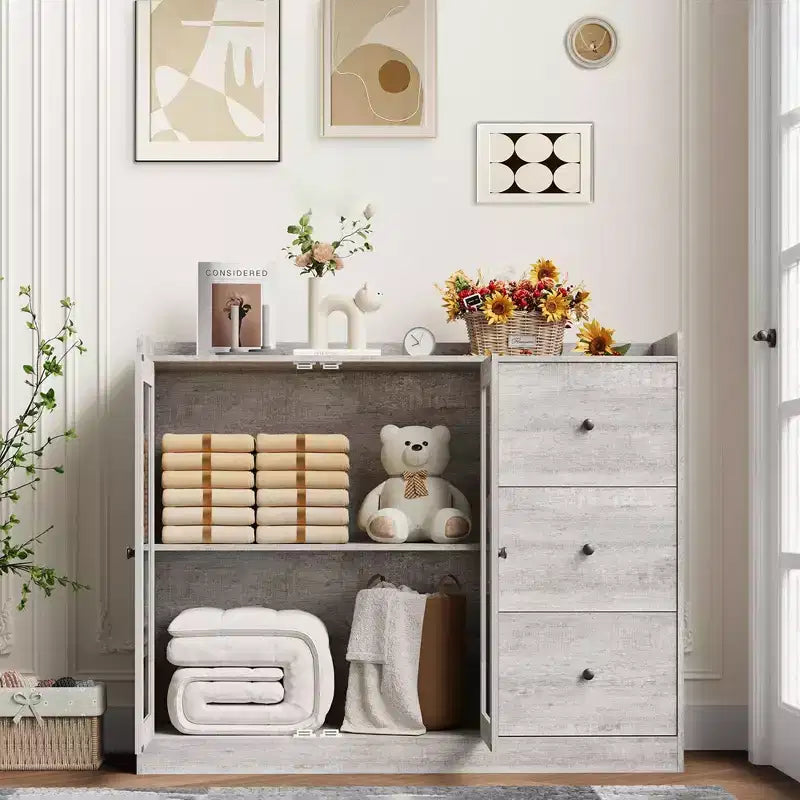 Credenza da Buffet da 43" con 3 Cassetti e Ripiani Regolabili