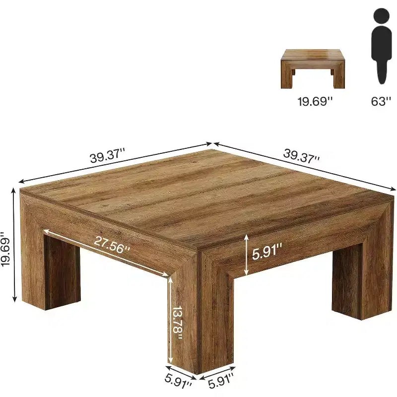 Tavolino da caffè quadrato da 99 cm con gambe in legno