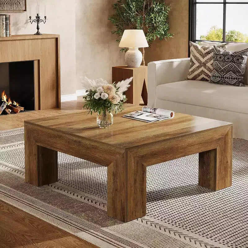 Tavolino da caffè quadrato da 99 cm con gambe in legno