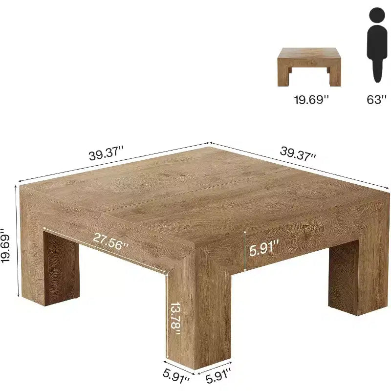 Tavolino da caffè quadrato da 99 cm con gambe in legno