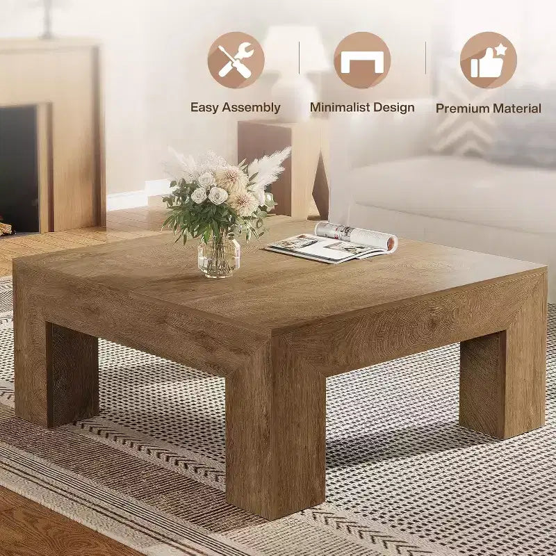 Tavolino da caffè quadrato da 99 cm con gambe in legno