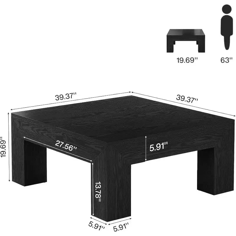 Tavolino da caffè quadrato da 99 cm con gambe in legno