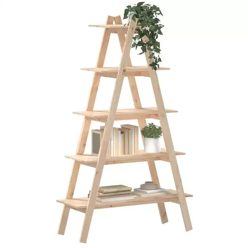 Libreria a 5 ripiani a forma di A in legno massello di pino