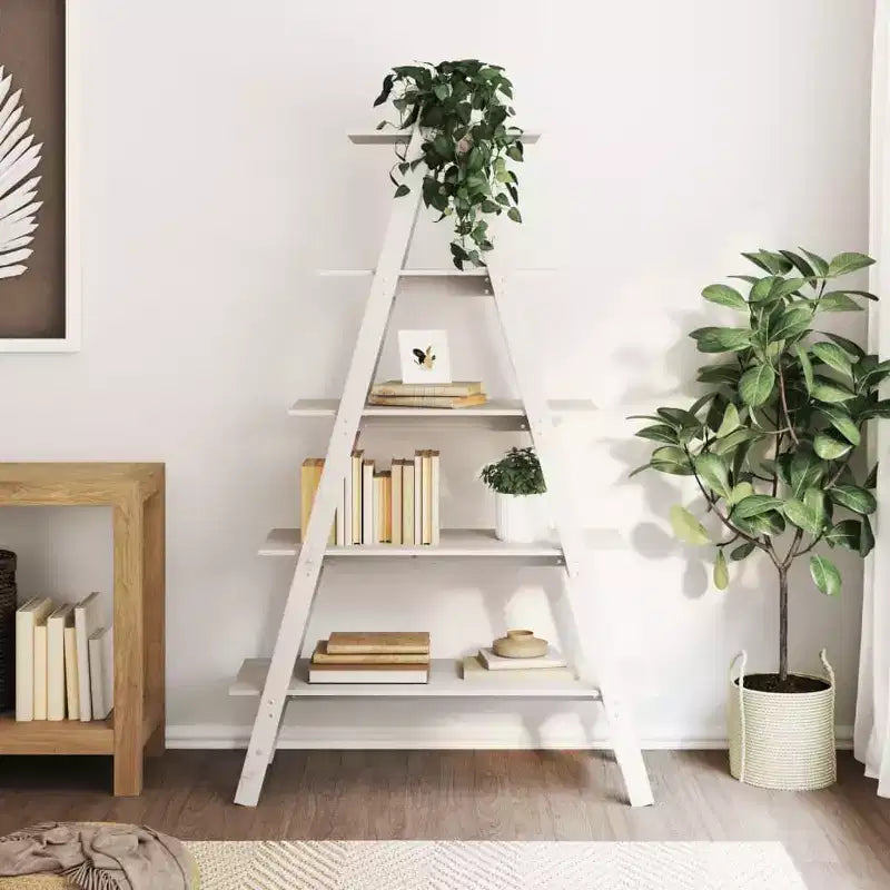 Libreria a 5 ripiani a forma di A in legno massello di pino